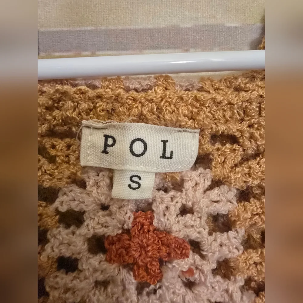 POL Oversized Waffle Knit Crochet Hoodie Top | Boho Lace Patchwork - Picture 4 of 4